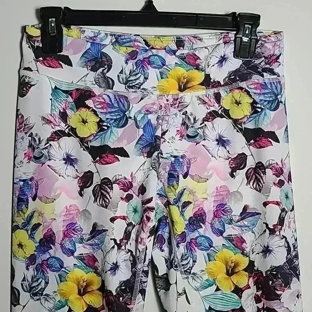 KIRA GRACE Multi Floral Compression Leggings Tights Pants Size Medium - Picture 3 of 12